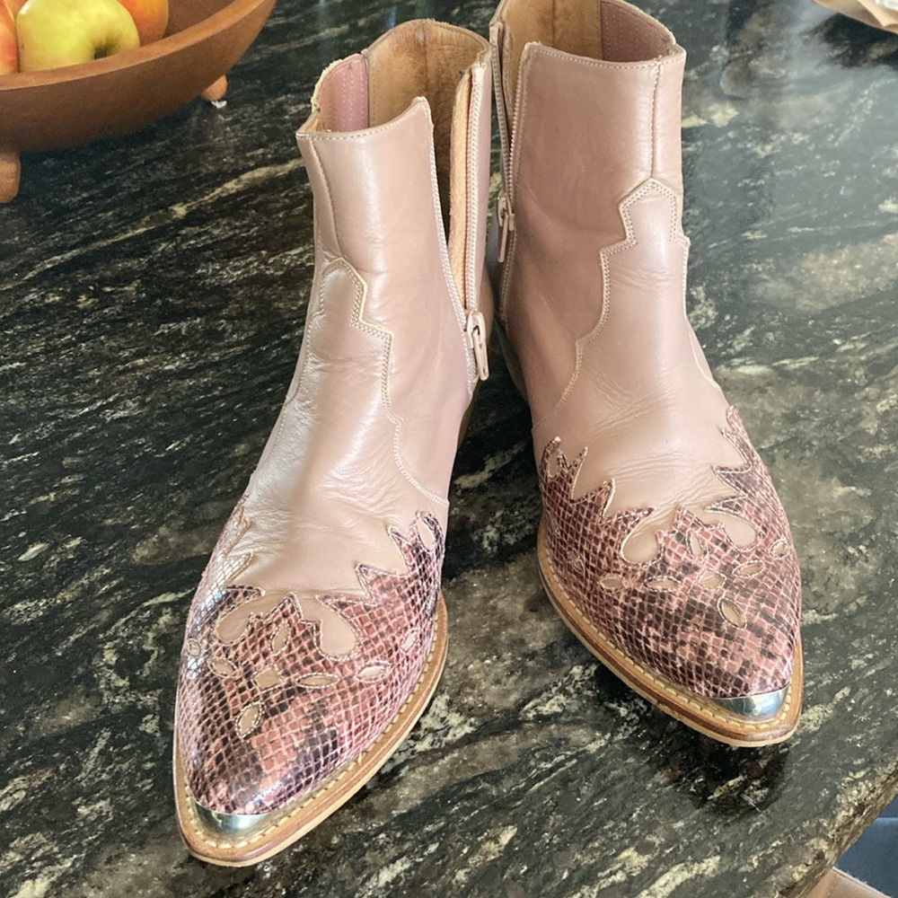 Topshop Arson Leather Western Snakeskin Print Pointed Ankle Boots